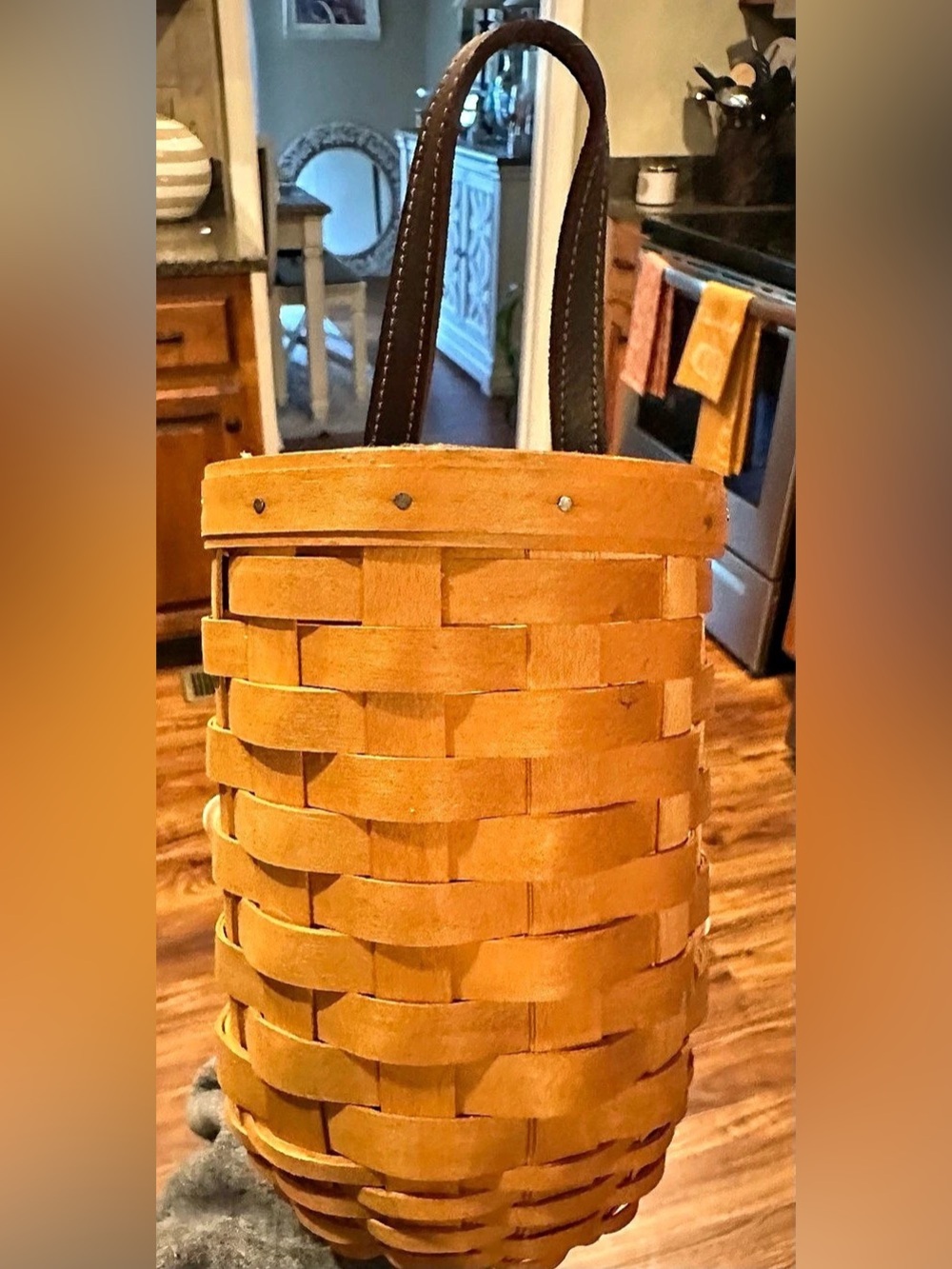 Longaberger Waste Basket Handwoven Wood Brown
